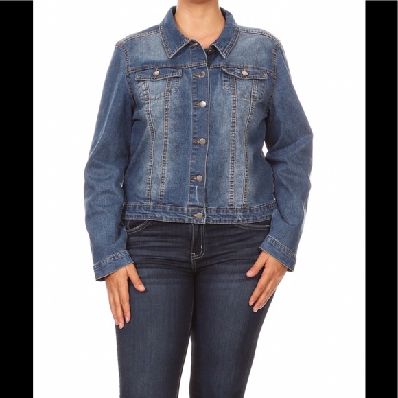 💥SOLD OUT!!💥NWT Plus Blue Denim Stretch Jacket - Picture 1 of 6